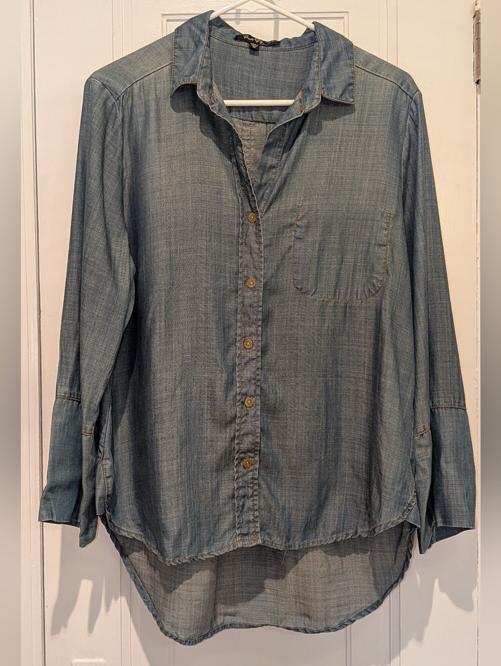 Light Blue Denim Button-Up Shirt for Men